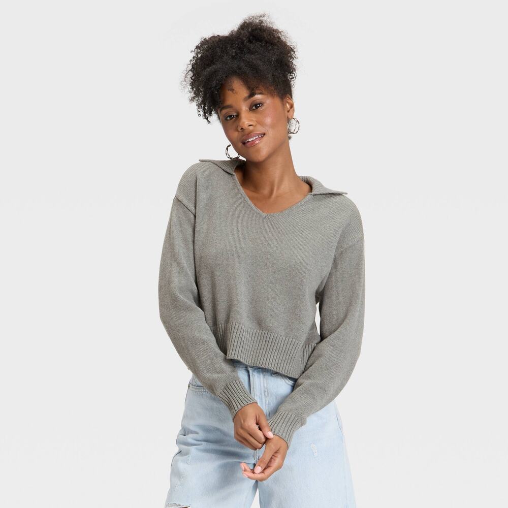 Universal Thread Long Sleeve Collared Neck Pullover Sweater Gray XS Coastal Chic